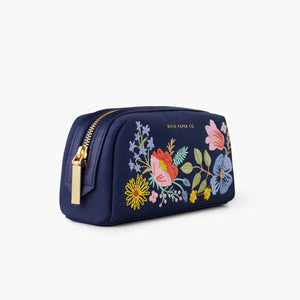 Bramble Embroidered Canvas Small Cosmetic Pouch